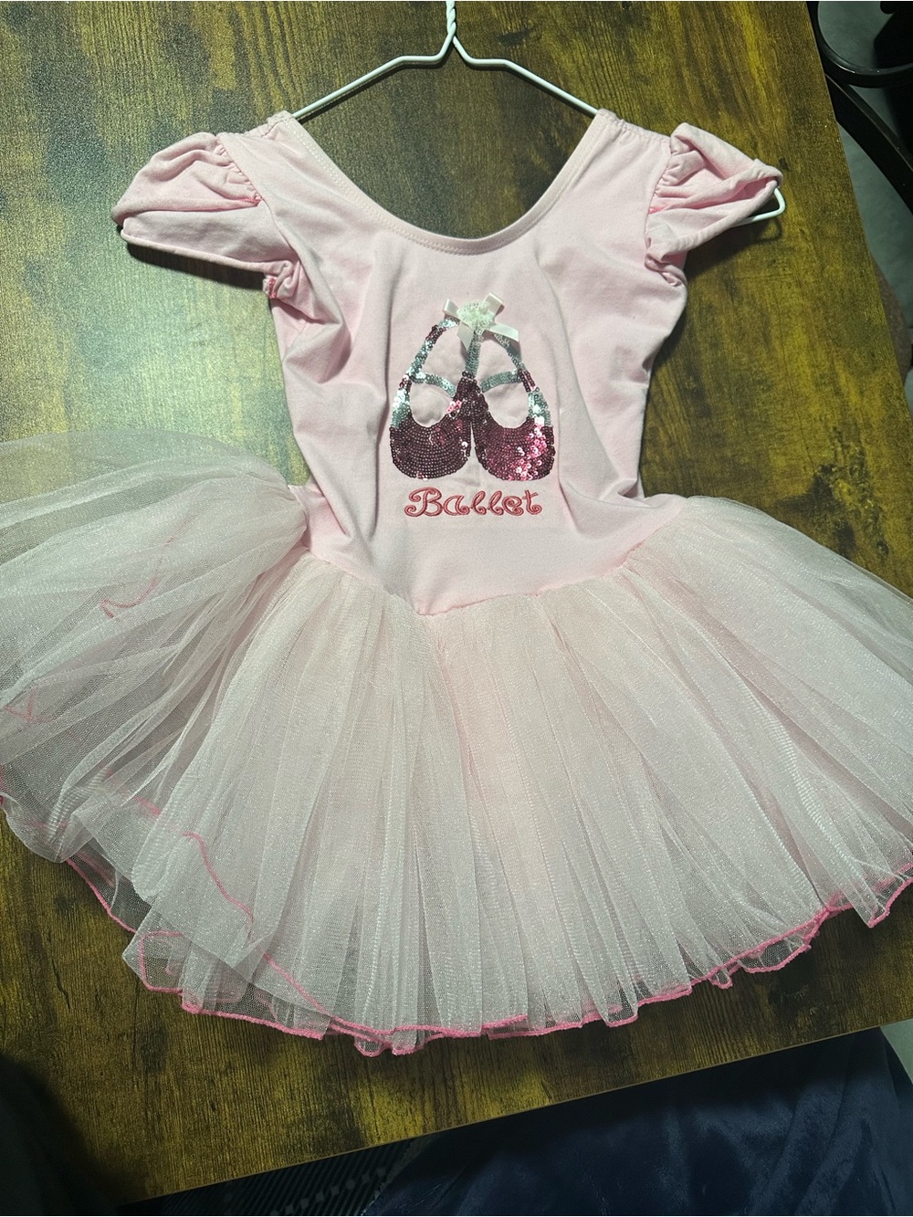 Kids Pink Ballet Tutu Dress with Sequin Slipper Motif